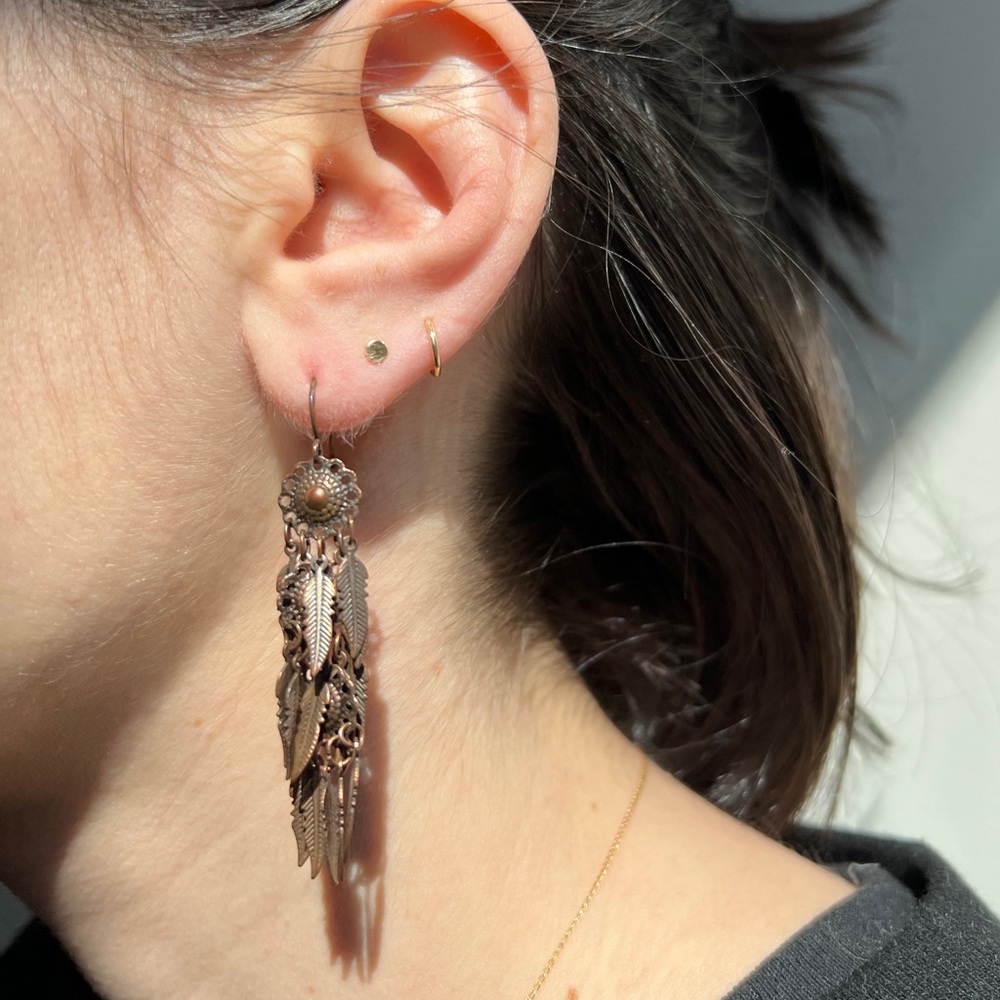Faux copper feather earrings